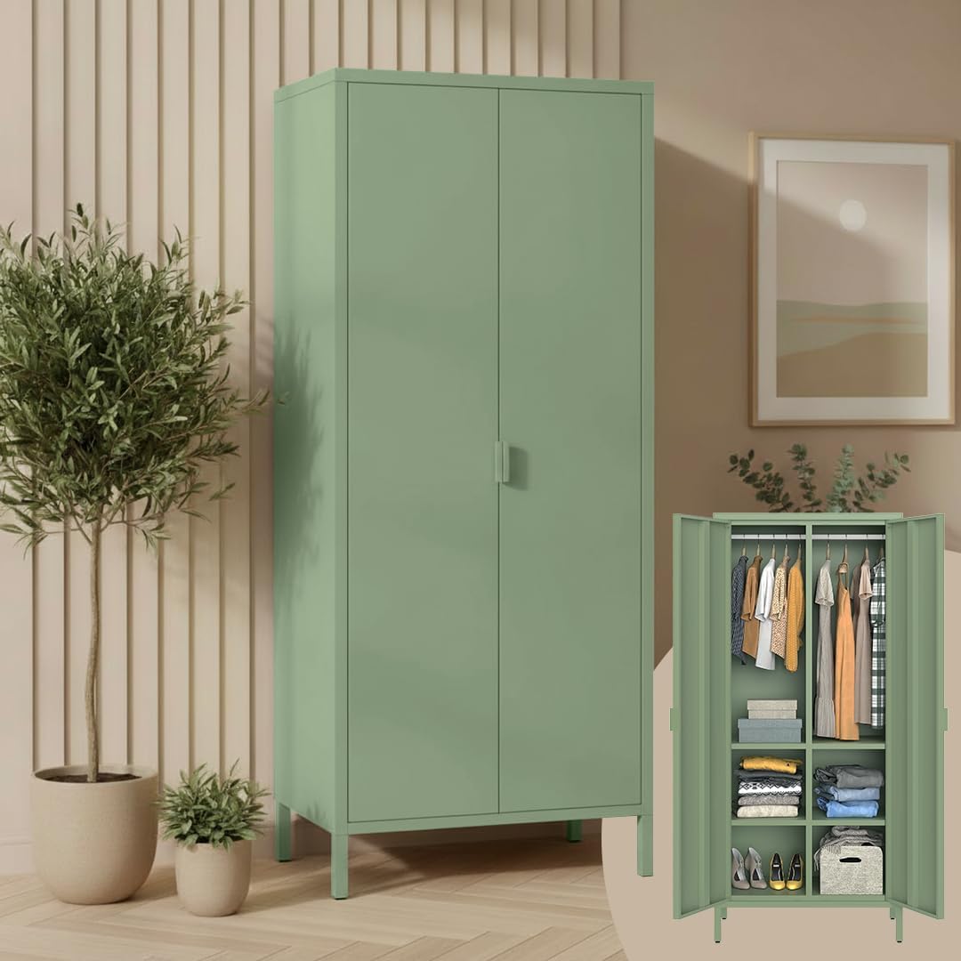 skølm Ituri Metallschrank, Kleiderschrank 80 cm breit, Mintgrün, 6 Fächer