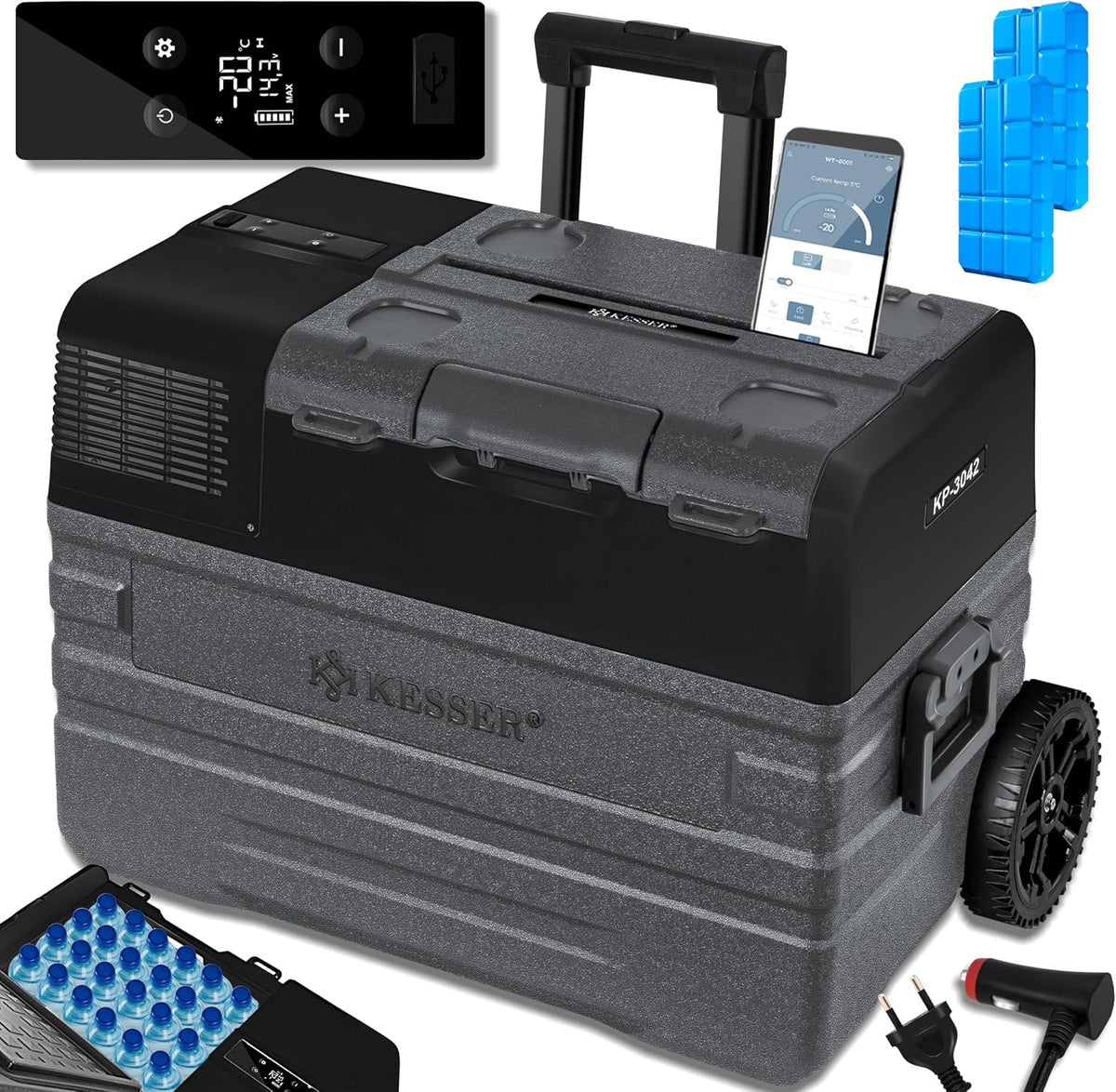 KESSER Kompressor Kühlbox Auto elektrisch 42L, Camping Kühlbox 12/24/230V mit APP-Steuerung, Gefrierbox bis –20 °C, Wohnmobil