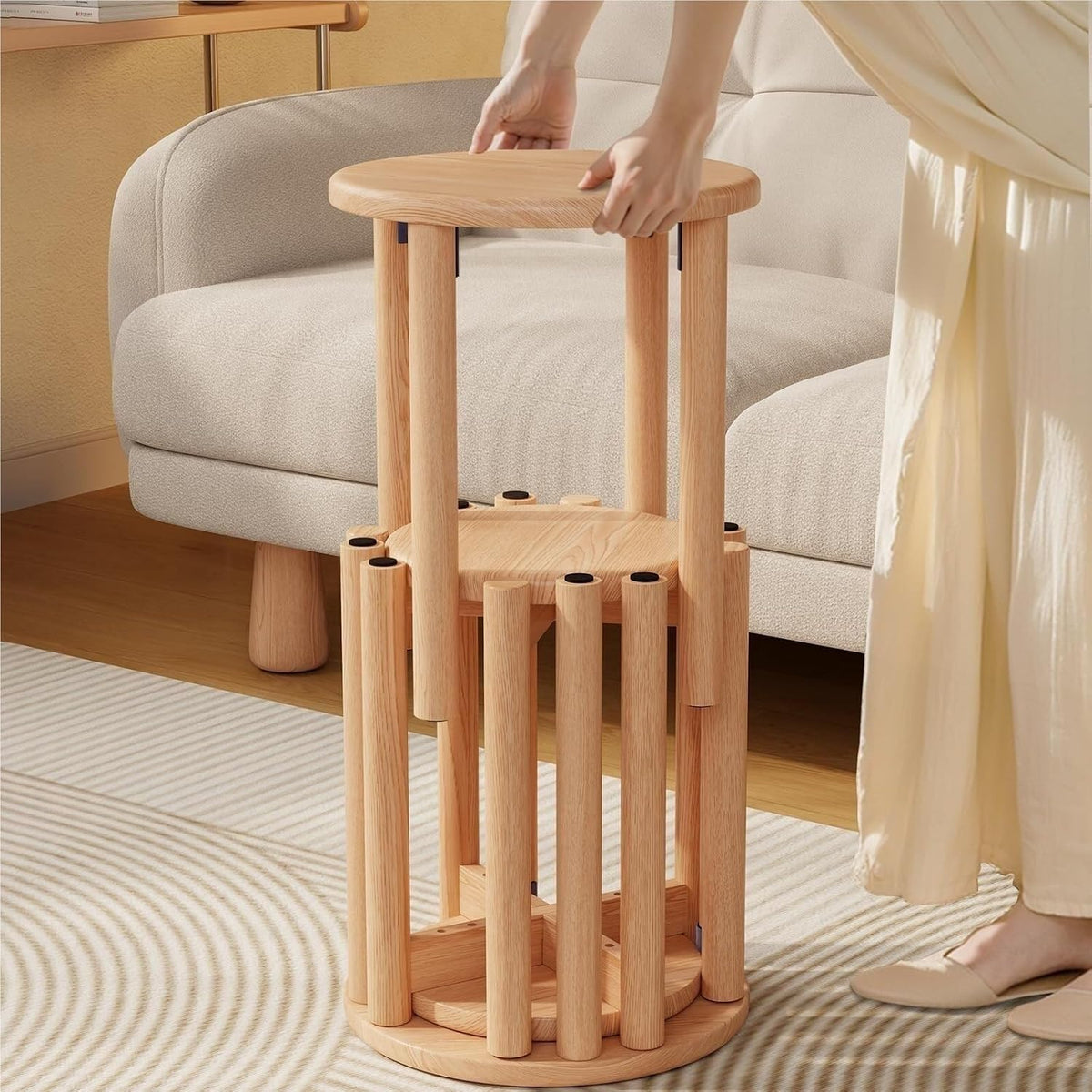 Stapelbare Hocker, 4er-Set, 45,7 cm, runde Hocker für Küche, Holz-Beistelltische, Hocker, keine Installation erforderlich, vielseitige, stapelbare