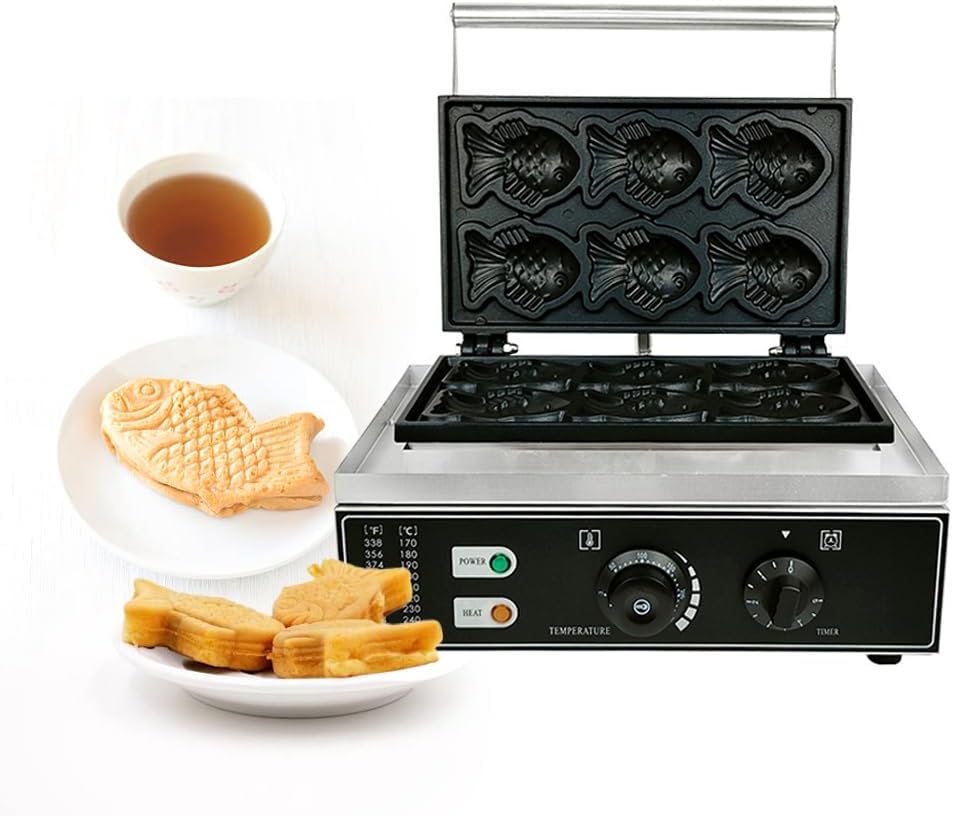 Taiyaki Waffeleisen, 1550W, 6 Fische Form, Antihaftbeschichtet, Waffelmaschine, Kommerzielle Snacks Maker Antihaft Waffel Bäcker