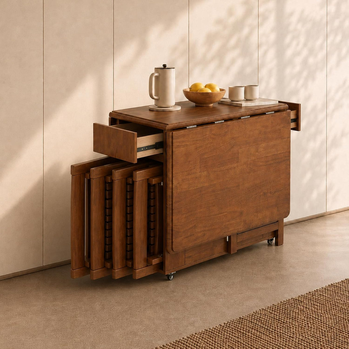 Klappbarer Esstisch 150cm mit 4 Stühlen, Klapptisch