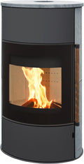 H&M Germany Kaminofen Mango 2.0 gussgrau Speckstein 8kw Holzofen Speicher modern große Sichtscheibe aufgesetzt 8kw grauer stahlkorpus