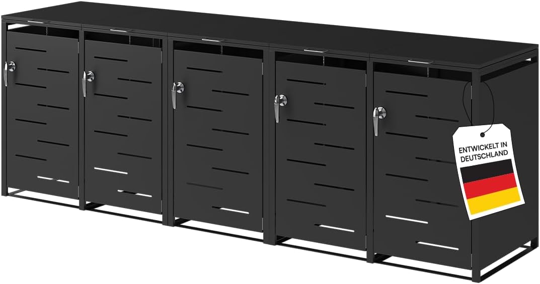 STEELSØN Diorus Mülltonnenbox 5 Tonnen bis 120L, Schwarz, abschließbar