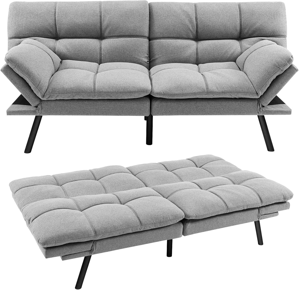 GOPLUS Couch Schlafsofa, 2 Sitzer Sofa mit Verstellbarer Armlehnen, Liegefläche 182 x 106,5 cm, Klappsofa mit Schlaffunktion