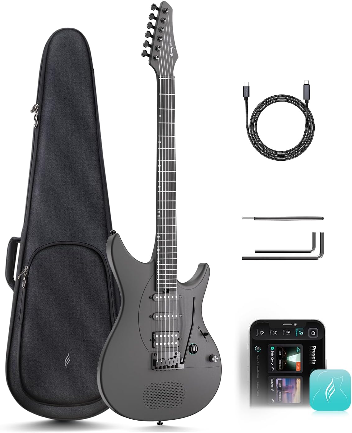 Enya Inspire Smart E-Gitarre, 39'' Carbonfaser,15W Lautsprecher integriert