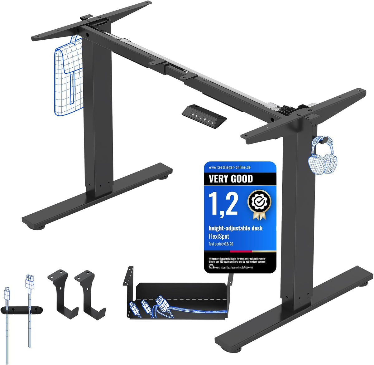 FLEXISPOT Höhenverstellbarer Schreibtisch Gestell mit 2 Haken und Höhenmemory-Funktion & LED-Höhenanzeige