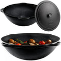 Kazan Uzbek Cast Iron Kazan for Plov Making Cookware Insulated Double Handle Pan Wide Mouth Cast Iron Dutch Oven, 12 L, Outdoor Cooking Frying Pot