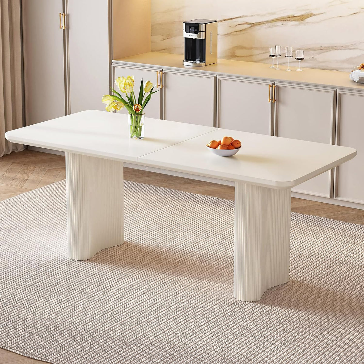 Guyii 160 cm Weißer Esstisch, nur Tisch. (Weißer), für Esszimmer, stilvolle Möbel für 4-6 Personen, modernes Design, platzsparend, stabile Holzbeine