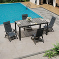 TRIUMPHKEY Aluminium Gartenmöbel 4+1, Gartenmöbel Set mit 1 150 cm PS Gartentisch und 4 klappstuhl, mit Verstellbarer Rückenlehne, Dunkelgrau