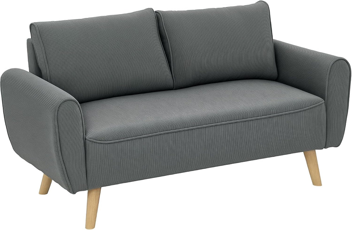 HOMCOM Zweisitzer Sofa, 145 x 75 x 78 cm, 2 Kissen, Holzrahmen, Dunkelgrau