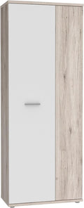 FORTE NET106 Schrank 70 180, 2-türig mit Einlegeböden, 69 cm breit x 179 cm hoch x 35 cm tief, Weiß mit Holzdekor: Sandeiche, Mehrzweckschrank klein