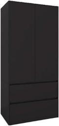 Moderner Kleiderschrank in Schwarz, 90cm Breit, 180cm Hoch, 2 Türen mit Kleiderstange und Einlegeböden, Laminierte Platte, 2 Schubladen