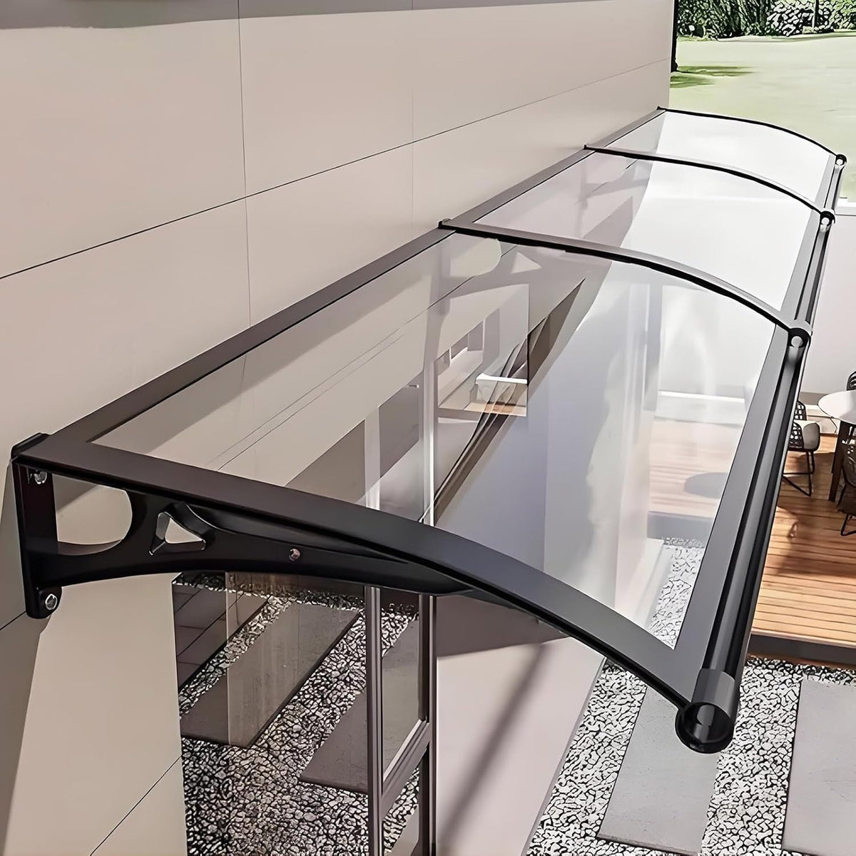 Türvordach mit Integrierter Regenrinne, Schnee- und UV-Schutz für Terrasse und Veranda(Transparent,100x280cm/39x110in)