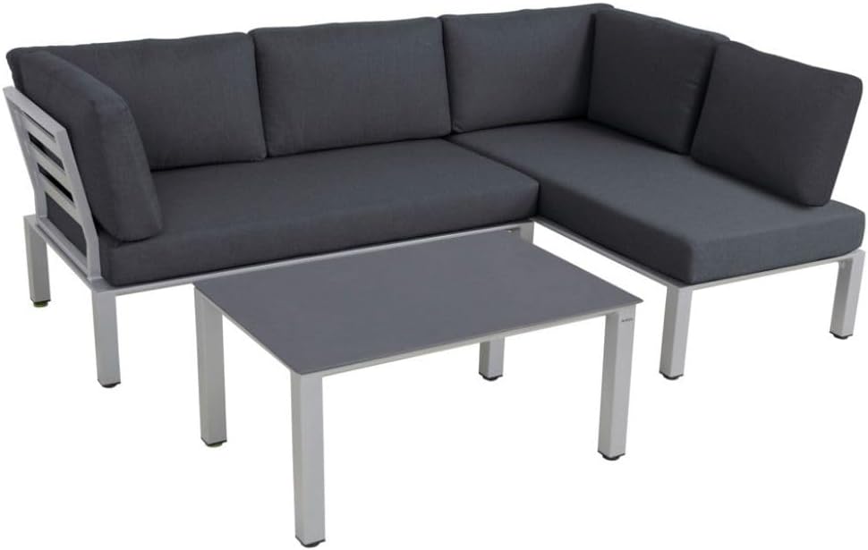 MWH Lounge-Set Widoo mit Tisch, wetterfestes Gartenmöbelset aus Aluminium, Silber, inkl. gemütlichen Kissen