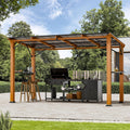 Modern Shade Grillpavillon 1,8 x 3,6m Hardtop mit Pultdach, Winterfest Wasserdicht Stabil Metall Pavillon mit Flaschenöffner, Haken, Holzoptik