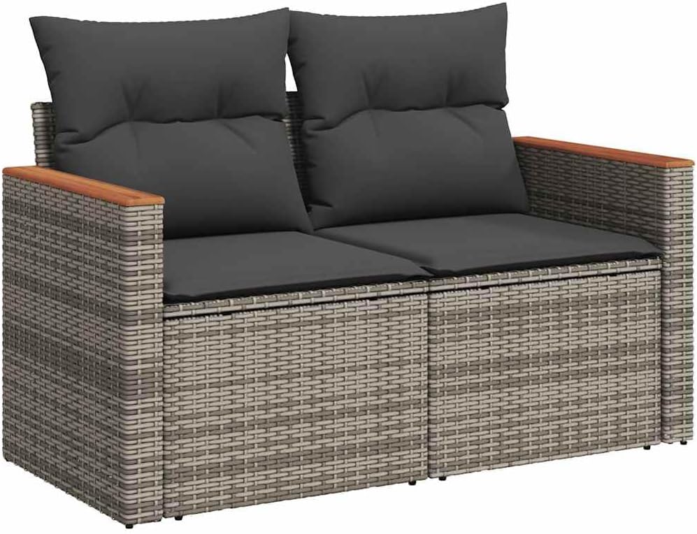 vidaXL Gartensofa 2-Sitzer mit Kissen Grau Poly Rattan