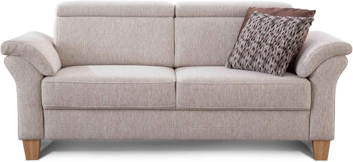 Cavadore 3-Sitzer Sofa Ammerland/Couch mit Federkern im Landhausstil/Inkl. verstellbaren Kopfstützen/186 x 84 x 93/Strukturstoff natur