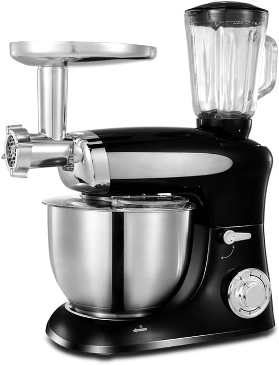 PAHION Standmixer Zum Backen All-in-One-Küchenmaschine Mit Fleischwolf, 1300W (Color : Black), Schneebesen Und 6,5-Liter-Schüssel, Entsafter, K-Rührer