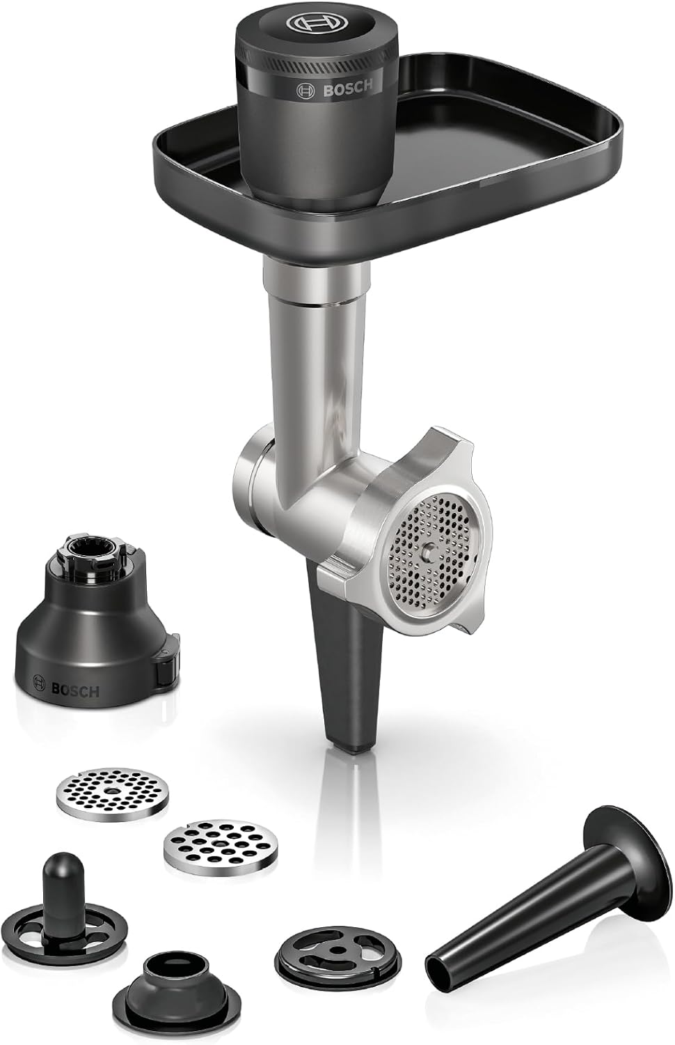 Bosch Zubehör-Set MUZS6HA, Lochscheibe 8 mm, Lochscheibe 3 mm, passend für Küchenmaschine Serie 6, Fleischwolf, Wurstfüller-Aufsatz, Kebbe-Aufsatz