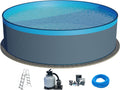 Planet Pool Stahlwandpool Set (5-teilig) rund 450x120 cm, Stahl 0,4 mm anthrazit, Folie 0,3 mm blau, Overlap