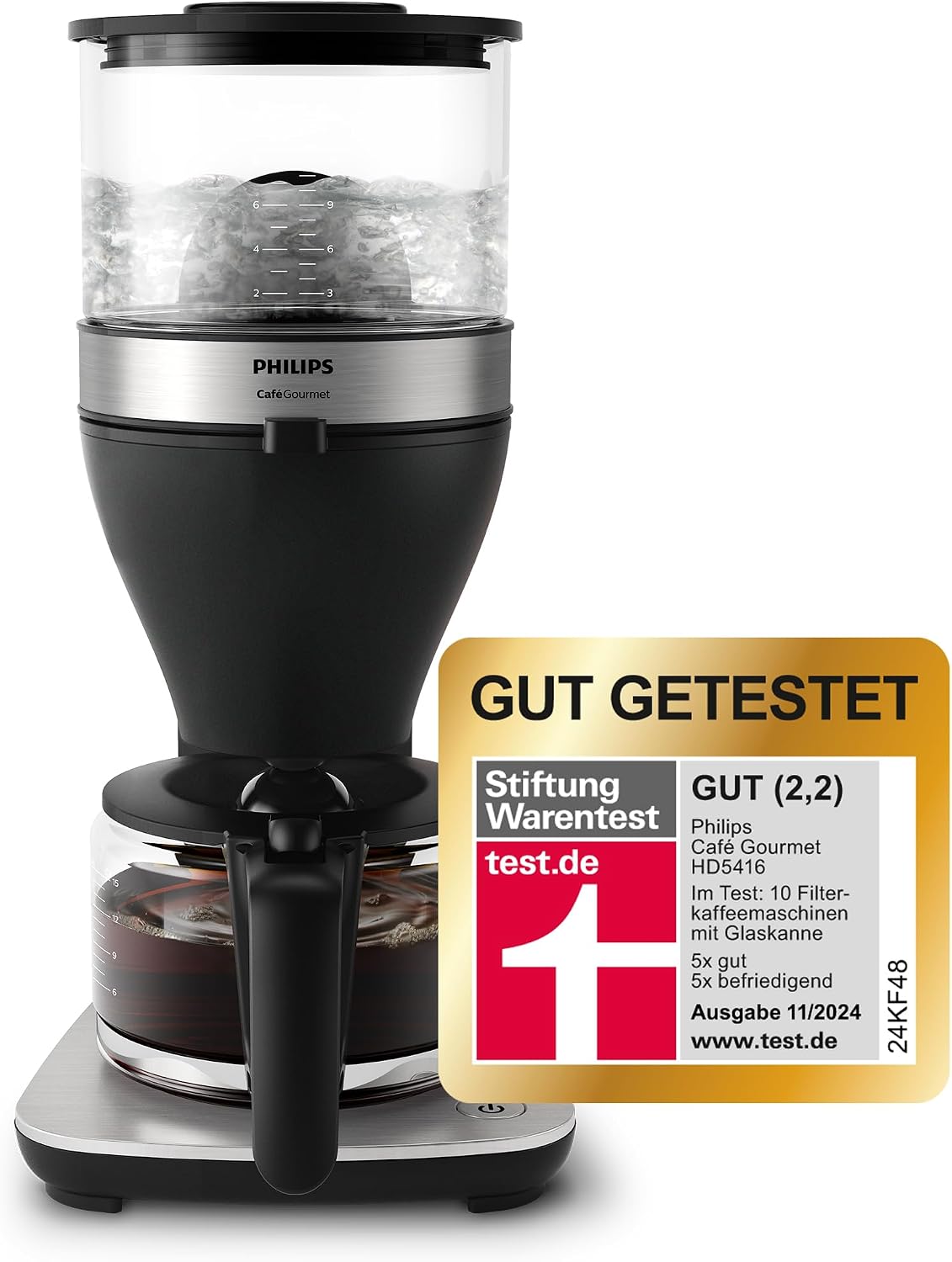 Philips Filterkaffeemaschine, 1.25-Liter-Fassungsvermögen, schwarz/silbern (HD5416/60), bis zu 15 Tassen, Boil & Brew