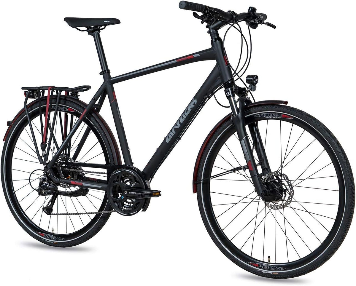 Airtracks Herren Trekking Fahrrad 28 Zoll TR.2830 Trekkingrad 24 Gang Shimano ALIVIO RD-M3100 SGS, Rahmenhöhen 52cm 56cm und 60cm, Schwarz Matt
