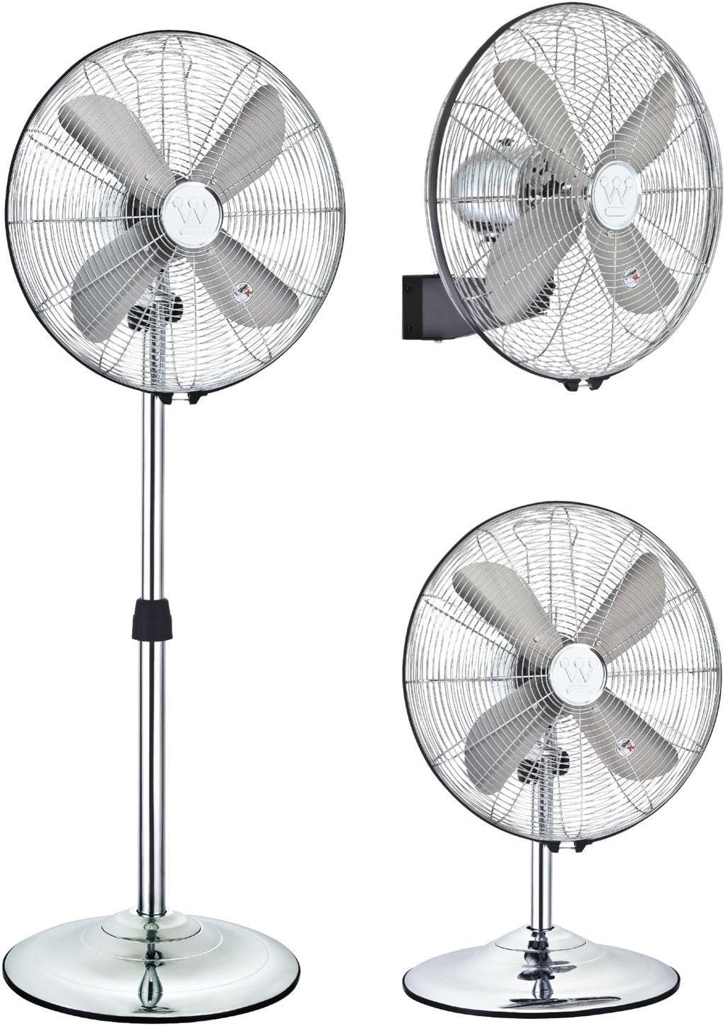 Westinghouse Lighting Silver Stream/ 40 cm, 3in1 Portable Ventilator, Installation als Tisch, Stand- oder Wandventilator möglich, chrom 7242140