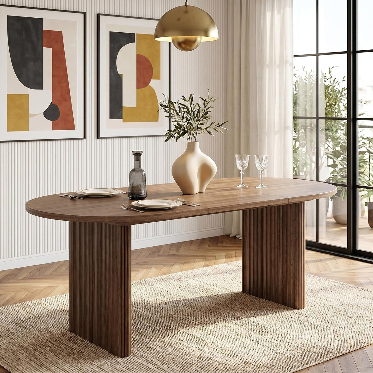 Merax Ausziehbarer Esstisch 140/200 * 90 cm, einfacher Oval Tisch für 6-8 Personen, mit abgerundeten Ecken, für Wohnzimmer Esszimmer Küche Büro Garten
