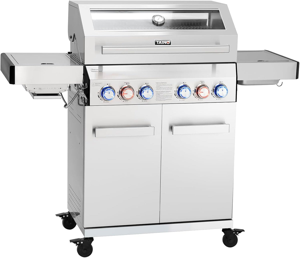 TAINO PLATINUM YAMARA 4+2 Gasgrill Edelstahl 4 Brenner Keramik Sear-Burner Keramik Backburner Piezo-Zündung Grillrost gusseisern