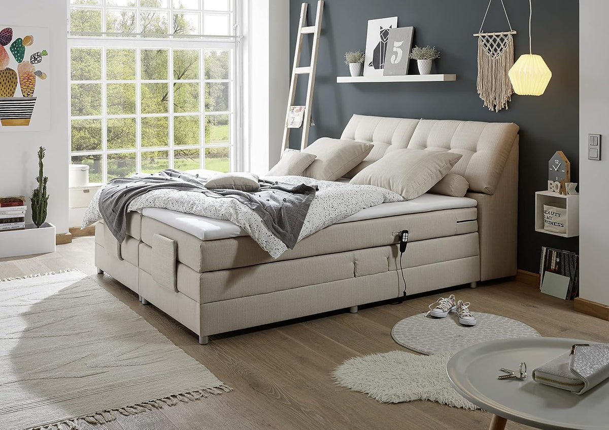 CARPINO Boxspringbett 180x200 elektrisch verstellbar, 180 x 110 x 234 cm (B/H/T), Bequemes Doppelbett mit dekorativer Steppung & Komfortschaum Topper