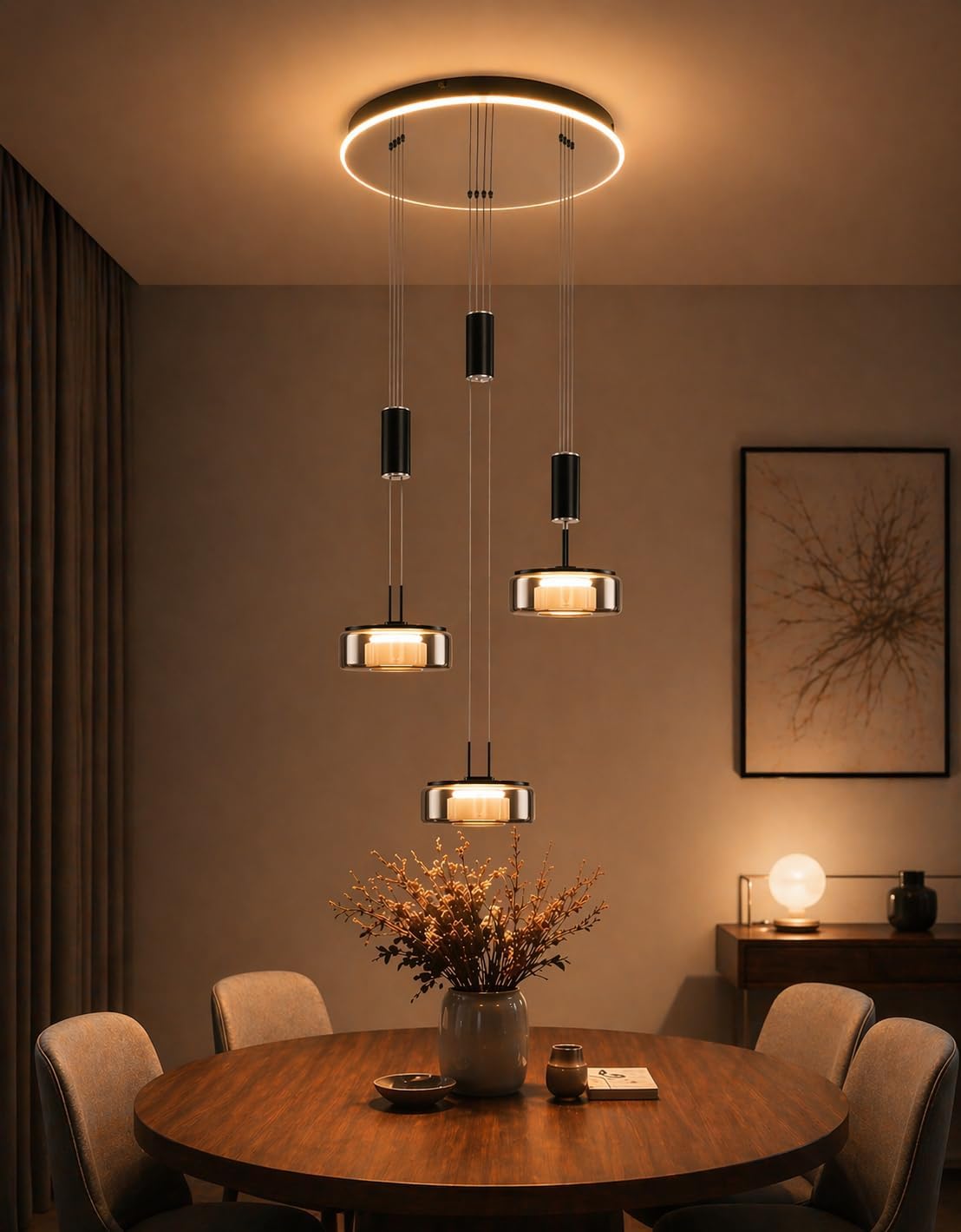 Modern Led Pendelleuchte Glas, Hängelampe Esstisch mit 3 Flammig, Küchenlampe Hängend mit Fernbedienung, für Kücheninsel, Küche, Esszimmer