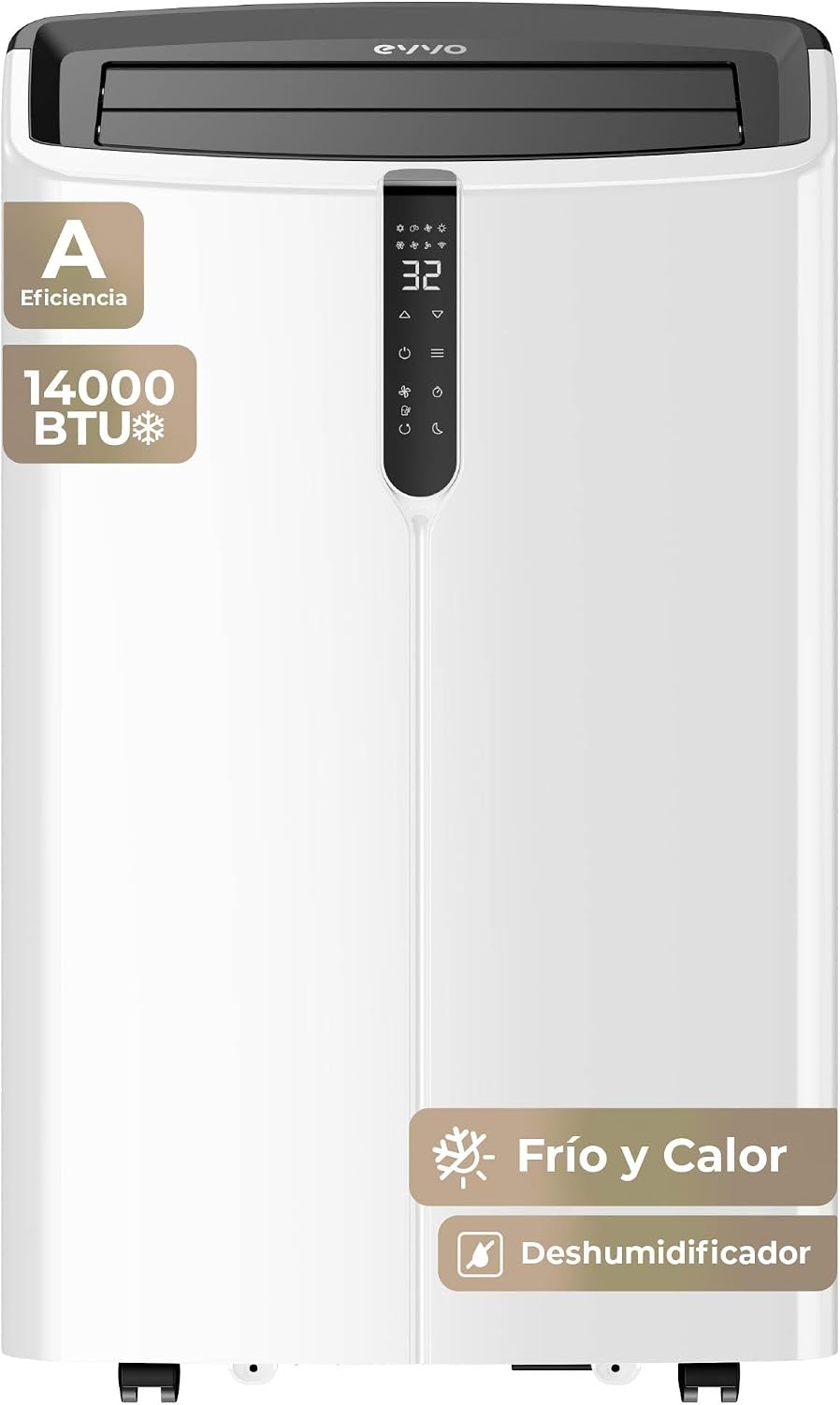 EVVO Clima Silent Tragbare Klimaanlage bis zu 14000 BTU mit Wärmepumpe, Pinguin Kalt und Wärme, Luftentfeuchter, Nachtmodus und Turbo-Funktion