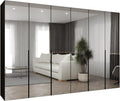 MEBLE KRYSPOL, Schrank 300 x 202 x 52 cm, Kleiderschrank mit Spiegel, Drehtürenschrank, Garderobenschrank Schlafzimmer, Flur, Jugendzimmer, Schwarz