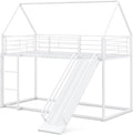 COSTWAY Hochbett mit Rutsche & Leiter, Kinderbett 90 x 200 cm Stockbett, Metallbett Hausbett mit Rausfallschutz & Dach & Metallrahmen (Weiß)