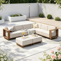 PHI VILLA Rattan Gartenmöbel Set mit 25 cm Kissen, 8 Personen Outdoor Lounge Möbel Ecksofa mit 2 Ottomanen, Beige