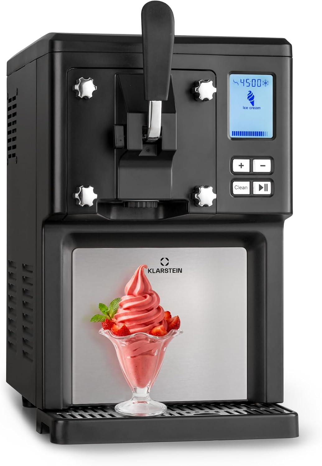 Klarstein Sweet Sundae Softeismaschine, ohne Vorgefrieren, 1,5 l, selbstkühlender Kompressor, Kühlhaltefunktion, digitaler Timer, schwarz