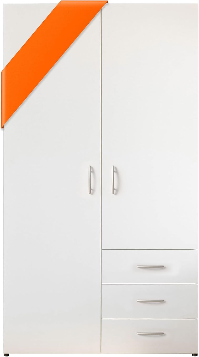 HARRY Kleiderschrank Weiß, Vielseitiger Drehtürenschrank 2-türig für Ihr Schlafzimmer, 101 x 176 x 51 cm (B/H/T)