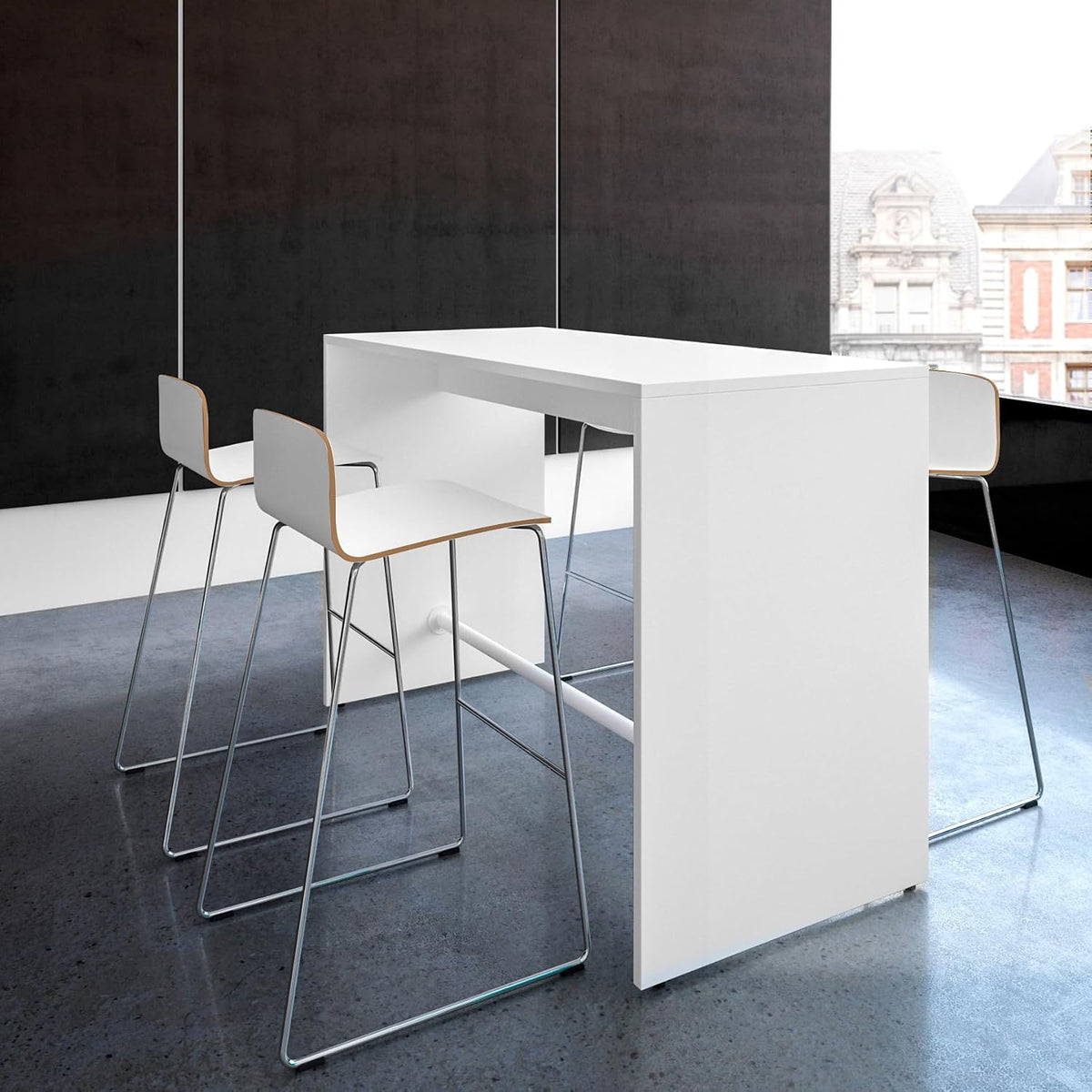 Hochtisch, 160-180 cm, Für Büro, Light, Melamin, Weiß, Robust, Kratzfest, Angenehme Höhe, Viel Beinfreiheit, Meeting & Freizeit