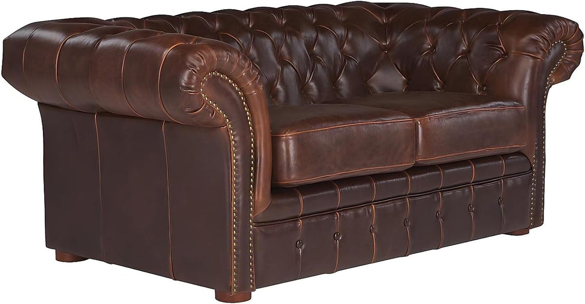 Vente-unique-Chesterfield Ledersofa 2-Sitzer, Vintage Leder, Braun, CLOTAIRE