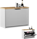 Planetmöbel Schuhschrank schmal mit 1 Klappe platzsparender Schuhregal mit 2 Ablagen, Garderobe 60 x 23 x 42,5 cm, Schuhkommode für Diele, Flur