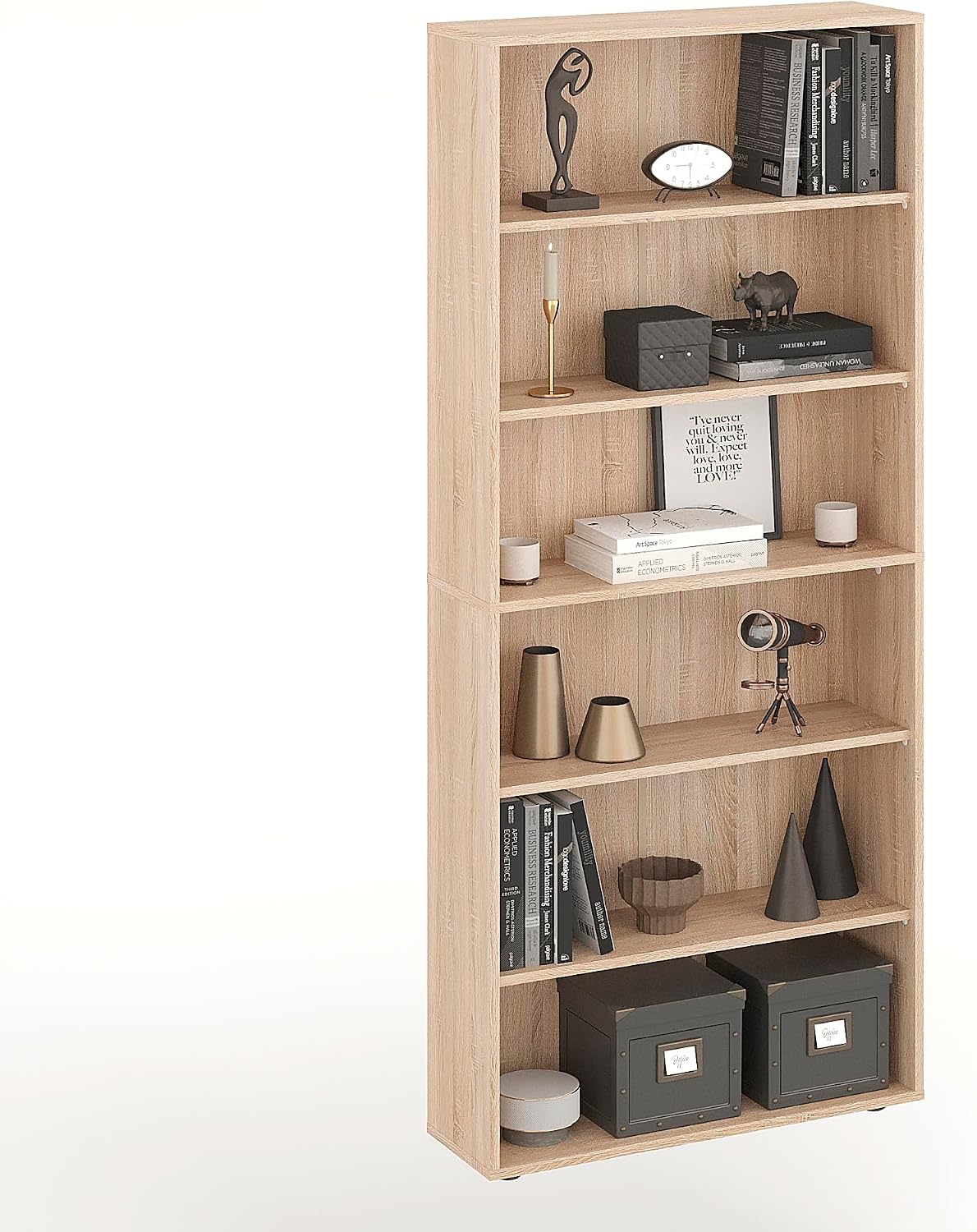KOMTO Regal 80 cm breit Sonoma Eiche, Bücherregal mit 6 Ebenen und Höhenverstellbare Regale, Standregal, Aufbewahrungsregal