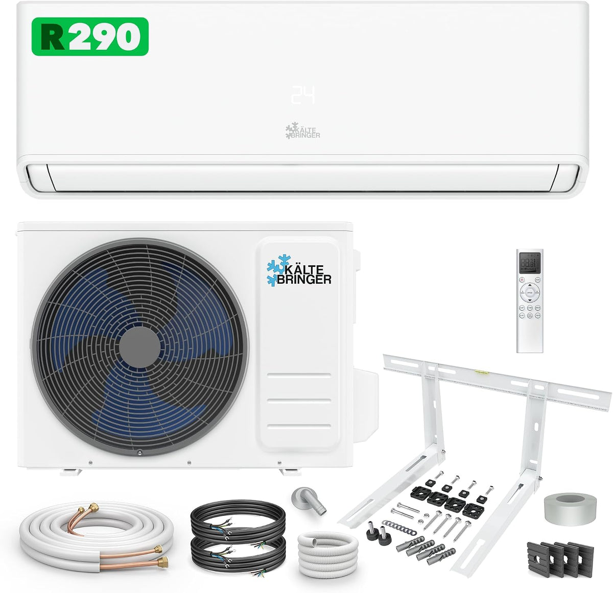 Kältebringer A+++ R290 Split Klimaanlage 12000 BTU (3,7 kW), Kältemittel R290, 5m Kupferleitung, mit Heizfunktion, WiFi & App, bis 60m², sehr leise