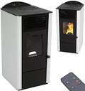 Pelletofen 9,5kW Pelletkamin Pelletheizung Kaminofen 56302 A+ Holzofen Glastür AWZ (schwarz/weiß)