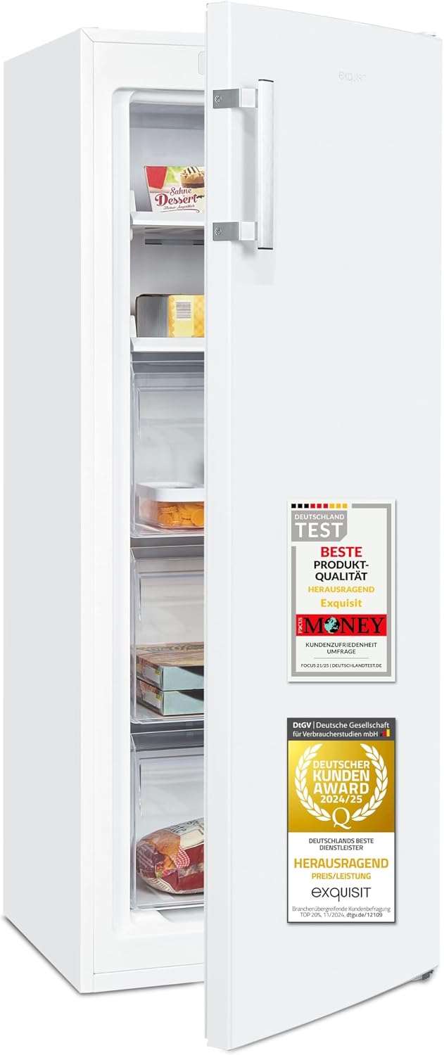 Exquisit Gefrierschrank, GS5231-NF-H-040C weiss, 161 l Nutzinhalt, 39 dB(A), Energieklasse C, NoFrost, Schnellgefrieren, Türalarm
