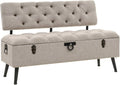 Chusui Sitzbank mit Stauraum und Rückenlehne, 110cm Creme Stoff, Flaches Regal, Schuhregal, Schuhablage, Sitzbank Flur, Dielen- & Flurmöbel
