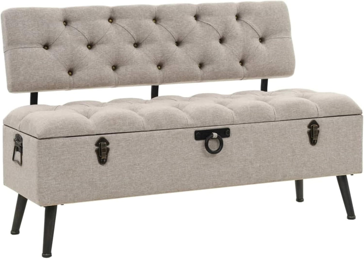 Chusui Sitzbank mit Stauraum und Rückenlehne, 110cm Creme Stoff, Flaches Regal, Schuhregal, Schuhablage, Sitzbank Flur, Dielen- & Flurmöbel