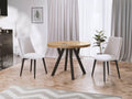 WFL GROUP Designer Runder Ausziehbarer Esstisch, 100 bis 150 cm, 150 cm, für 5-8 Personen, Loft-Stil, Industriell, Platzsparend, Schwarze Beine