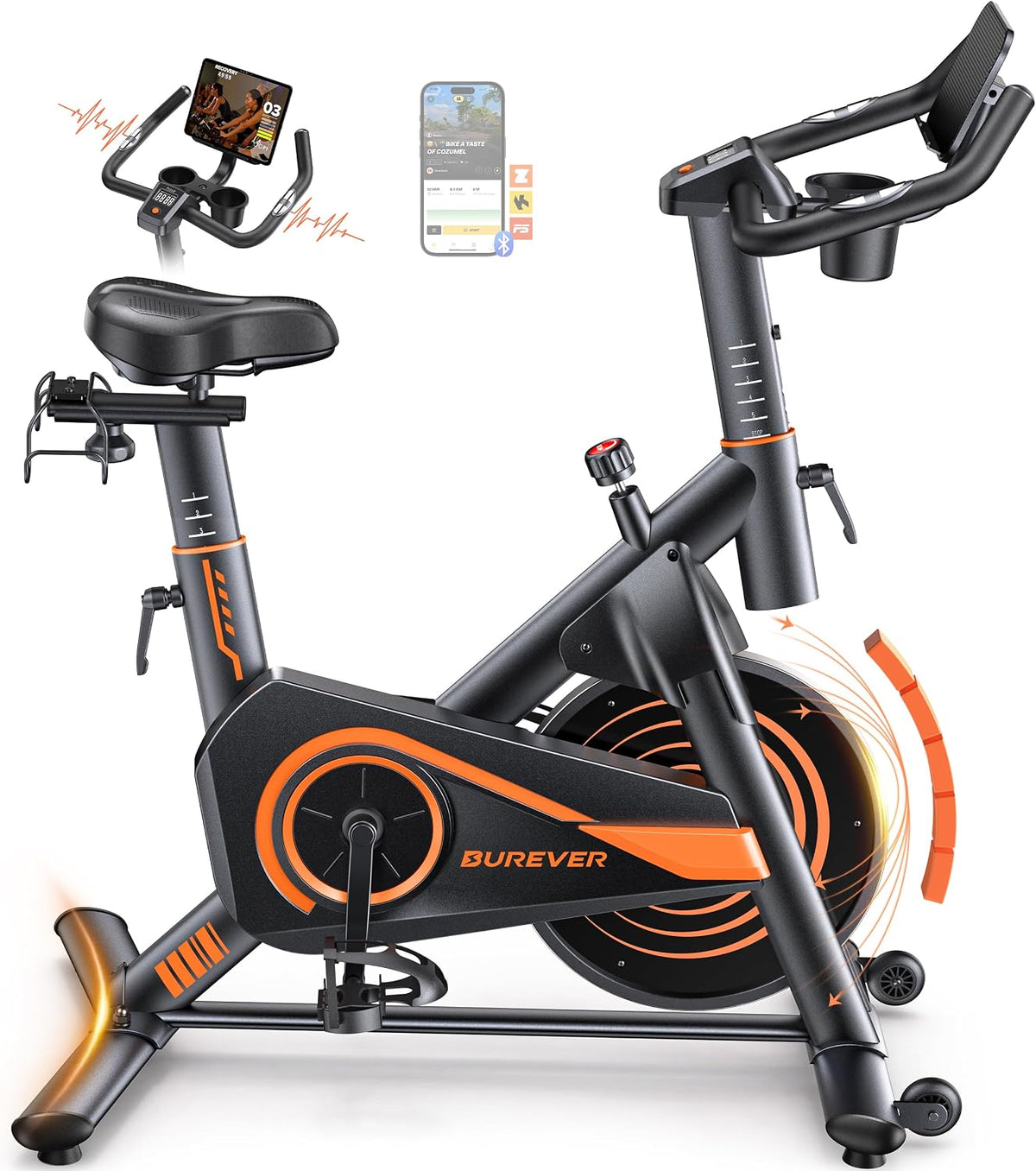 Hometrainer Fahrrad mit App, 15KG Schwungrad, Bis 160KG, Ultraleise Heimtrainer Fahrrad, LCD Display mit Pulsmessung, Ergonomisches Design
