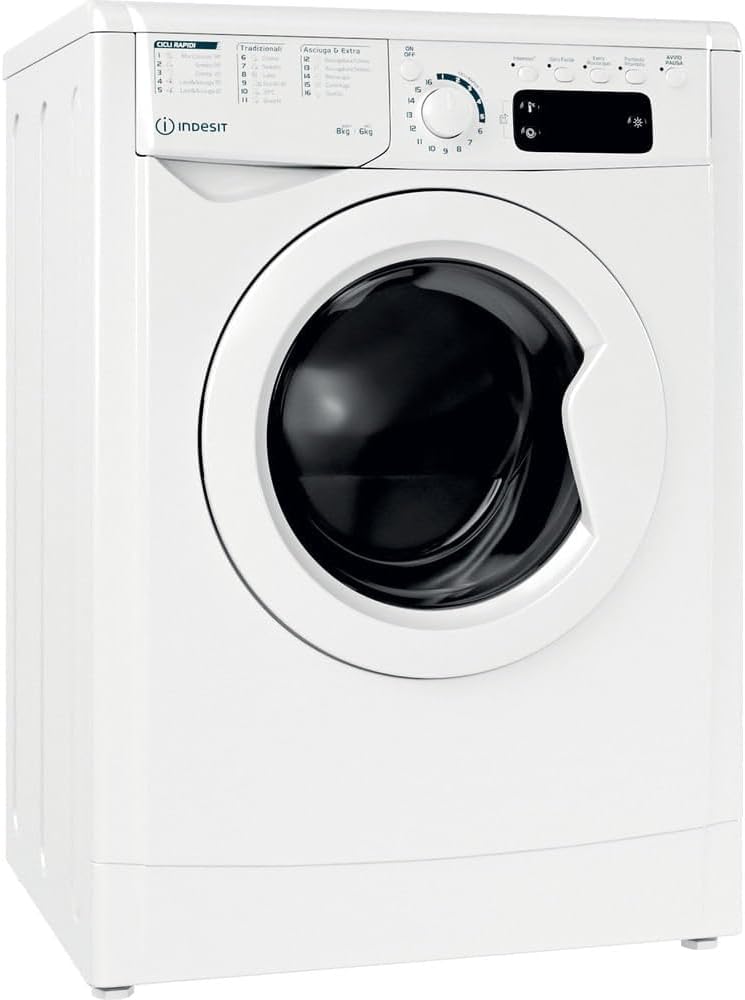 Indesit EWDE 861483 W IT N Waschtrockner 8 kg, Breite 59,5 cm, Tiefe 53,5 cm, Höhe 85,0 cm, Frontlader, freistehend, Energieklasse D, Weiß