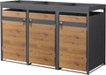 ML-Design Mülltonnenbox 3er 240L mit Pflanzdach, abschließbare Tür 200x80x124 cm Anthrazit-Holzoptik, Mülltonnenverkleidung für 3 Mülltonnen